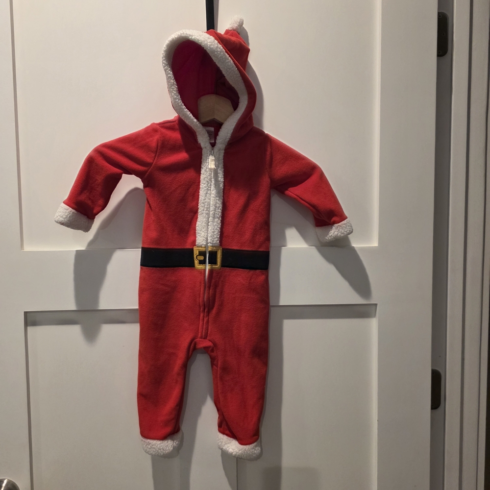 Carter's One-Piece Santa Suit 12 Months Red with Hat Ful Zip Fleece Christmas